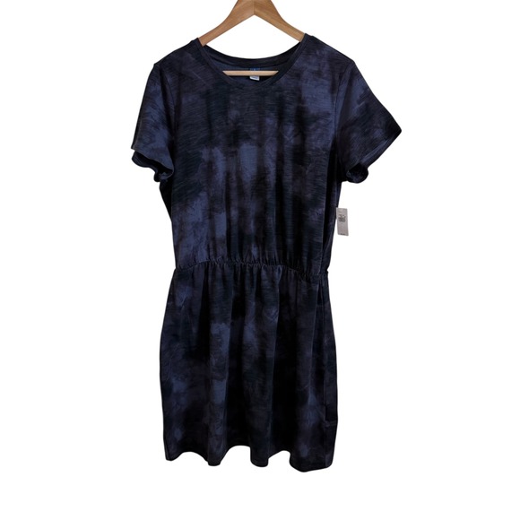 Old Navy Womens T-Shirt Dress Navy Blue Tie Dye Short Sleeve Elastic Waist L - Picture 1 of 8